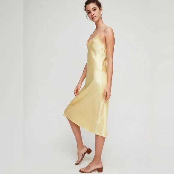 Aritzia Wilfred Only Slip Maxi Maxi Dress Size Medium Black Satin Bias Cut - Picture 2 of 11